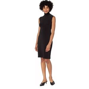 Norma Kamali Slim Fit Sleeveless Turtle Dress Knee Length Stretch Jersey Black M
